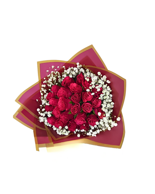 20 stem Cerise Roses with touches of babies breath