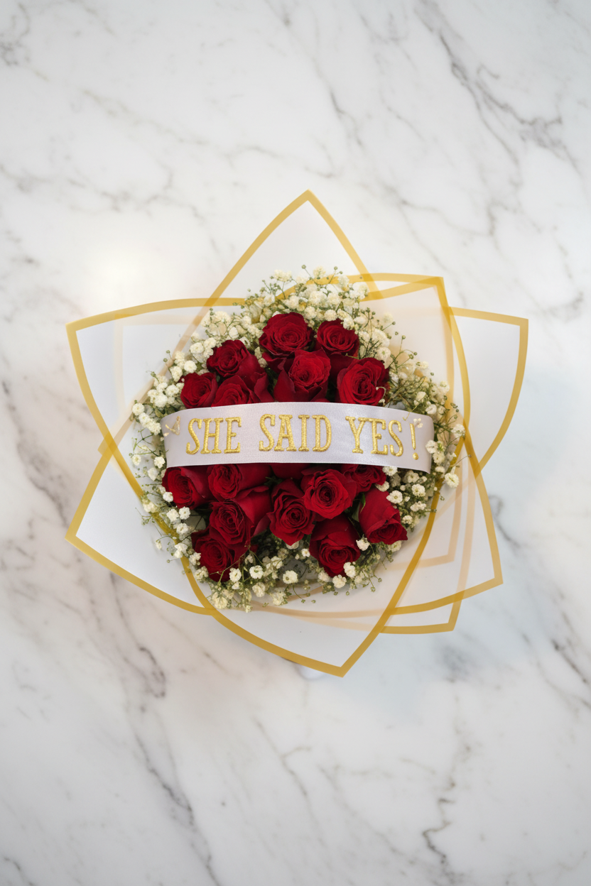 20 stem roses with baby's breath and personalized ribbon from Jihaans Flower Emporium, beautifully arranged for special occasions