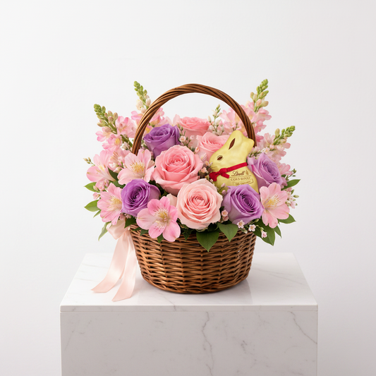 Easter Blossom Basket gift from Jihaans Flower Emporium with colorful spring flowers and decorative accents.