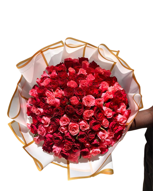 100 Red and Pink Roses Arrangement