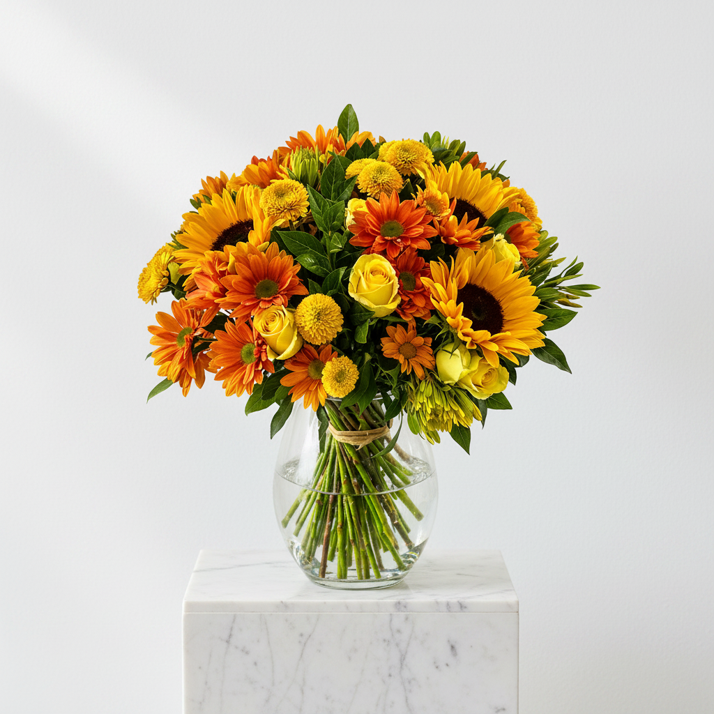 Radiant Sunshine Bloom - large sympathy arrangement (with vase) - Jihaans Flower Emporium