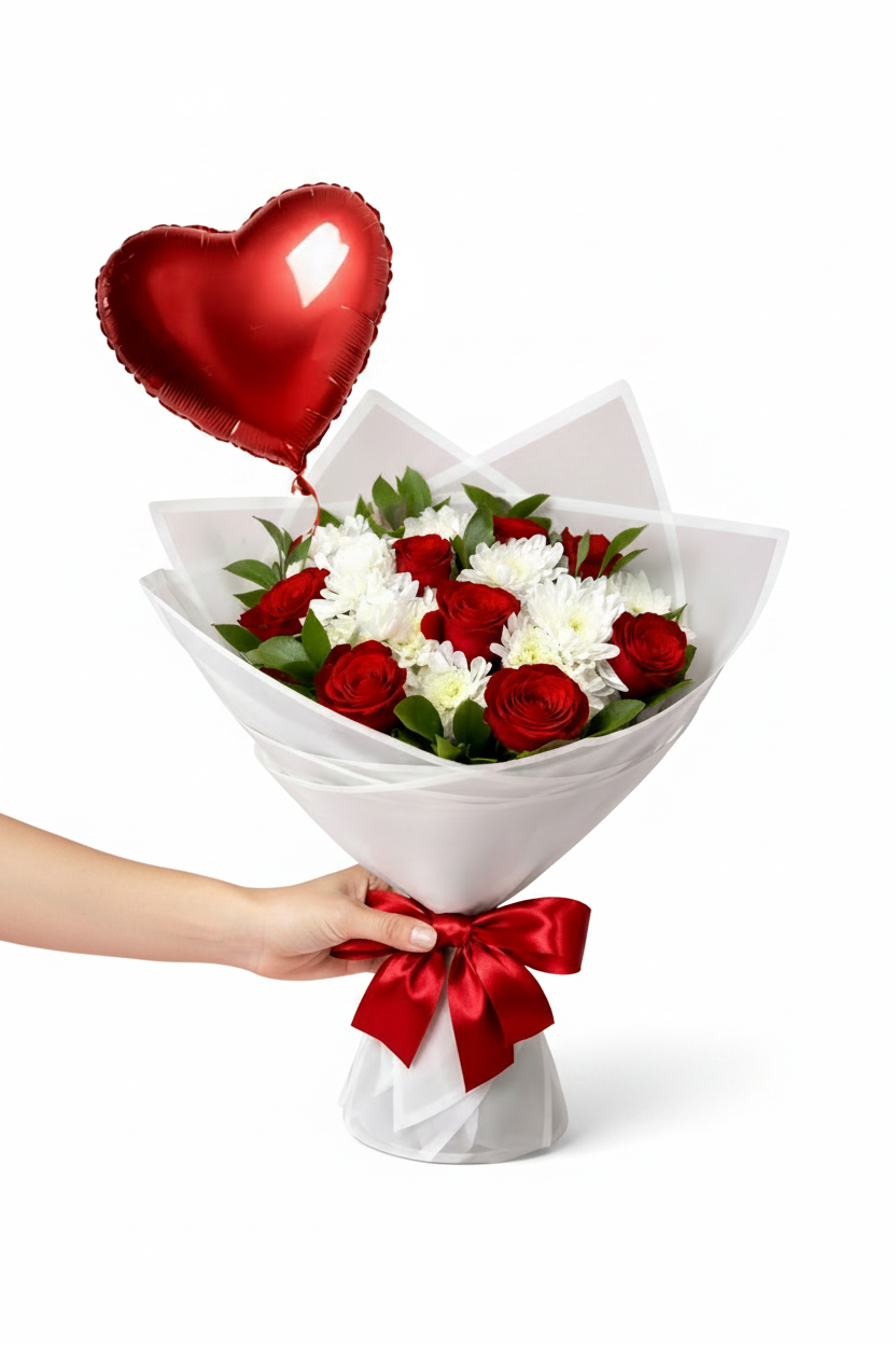 Love in Bloom floral gift set from Jihaans Flower Emporium featuring vibrant, fresh flower arrangements in a decorative package.