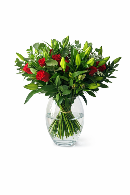 Large floral arrangement in a vase by Dream Loving, featuring colorful flowers and greenery, perfect for home decor.