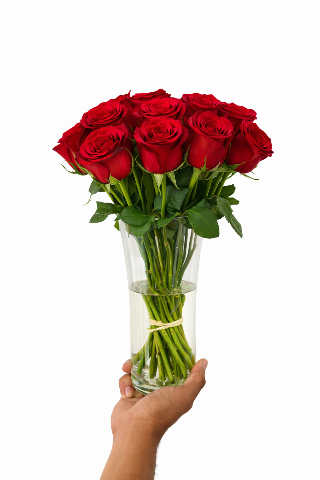 Beautiful 24 roses bouquet from My Store with a clear glass vase, showcasing vibrant pink roses arranged elegantly.
