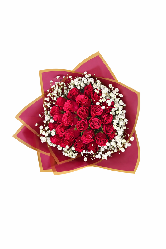 20 stem Cerise Roses with touches of babies breath - Jihaans Flower Emporium