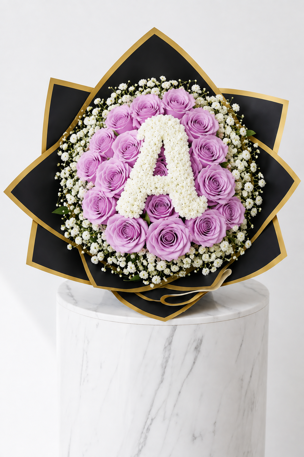 25-Stem Roses with Baby's Breath, Colour of Your Choice & One Letter