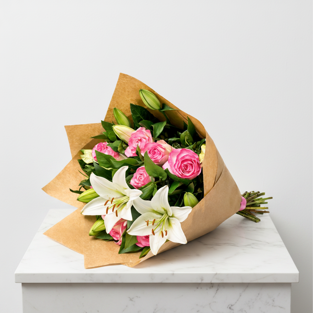 Pink roses from the Lilly Rose Bloom collection, showcasing fresh, vibrant blooms with lush green leaves.