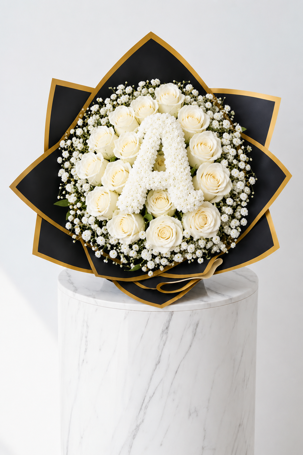 25-Stem Roses with Baby's Breath, Colour of Your Choice & One Letter