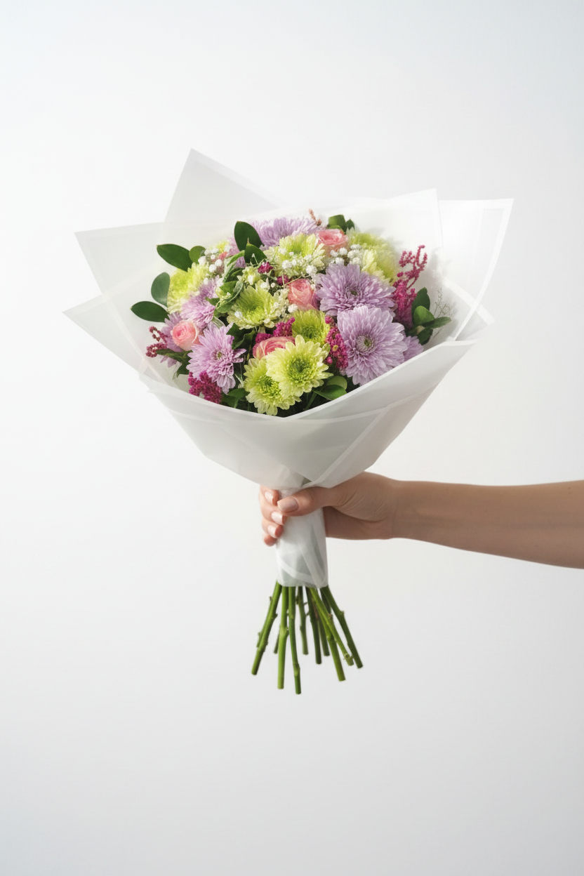 Colorful gift bunch with assorted flowers and decorative wrapping from the Perfectly Pretty Gift Bunch collection.