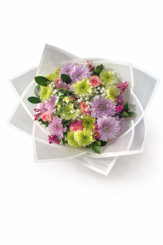Colorful gift bunch with assorted flowers and decorative wrapping from the Perfectly Pretty Gift Bunch collection.