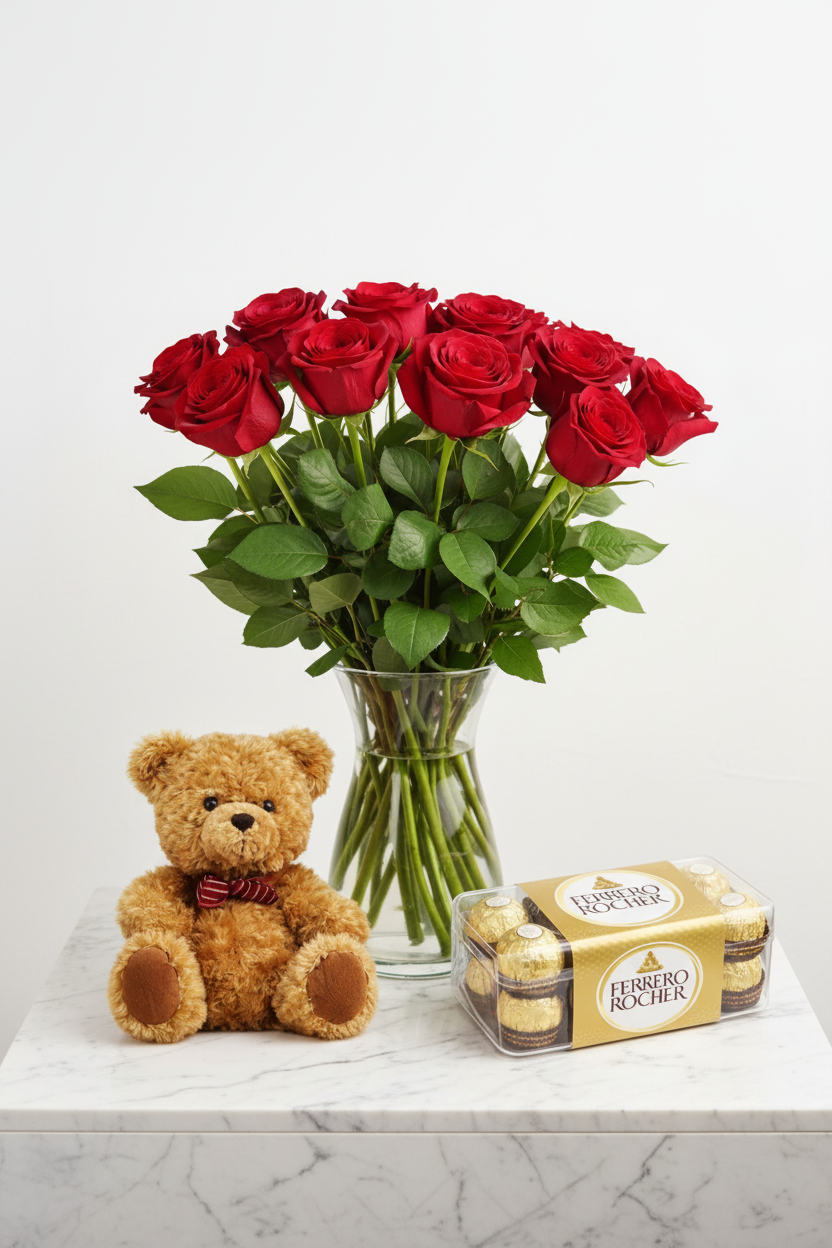 'I Love You' gift set featuring a decorative card, small plush, and chocolates, perfect for expressing affection.