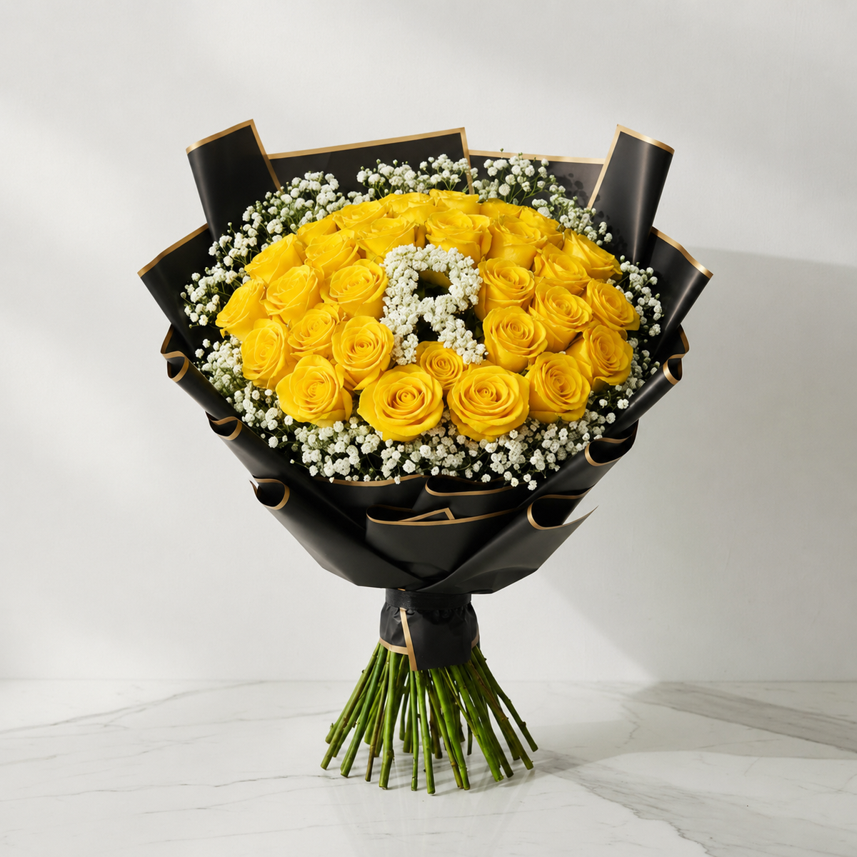 30-Stem Roses with Baby's Breath, Colour of Your Choice & One Letter