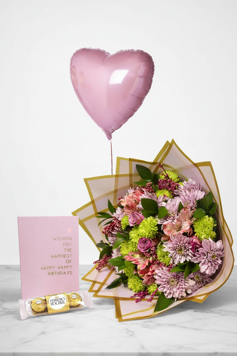 Pretty in Pink Set from Jihaans Flower Emporium featuring vibrant pink flowers arranged in a decorative display.