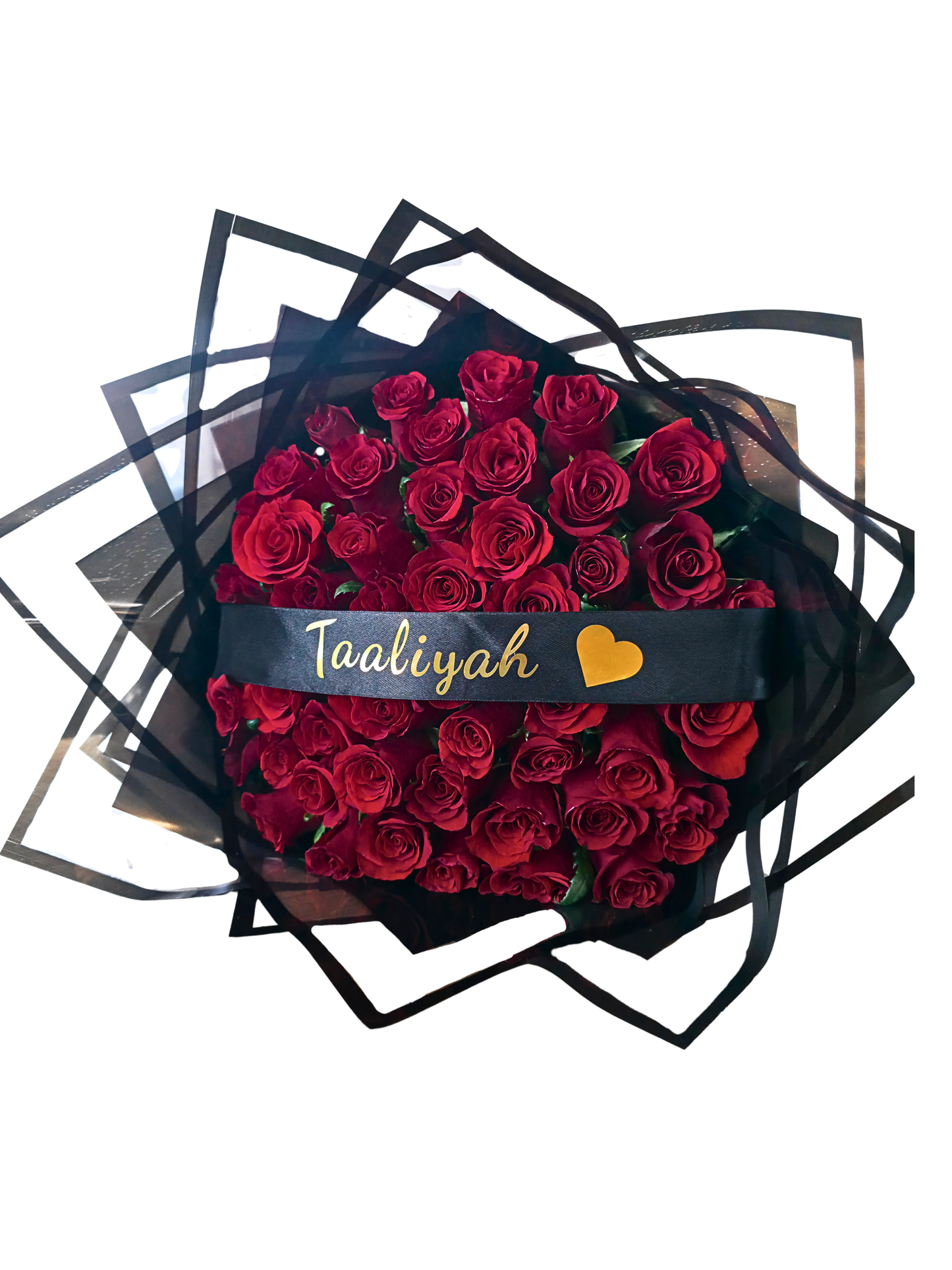50 stem red roses with personalized ribbon