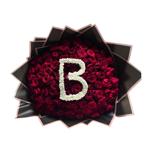 100 Stem Roses (with one Letter)  - Choose your own Colour - Jihaans Flower Emporium