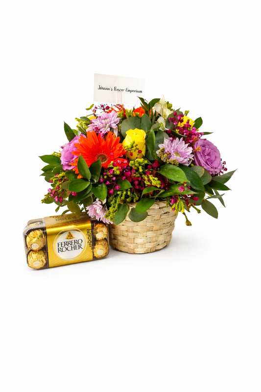 Blissful basket & 16 Ferrero truffles - Jihaans Flower Emporium