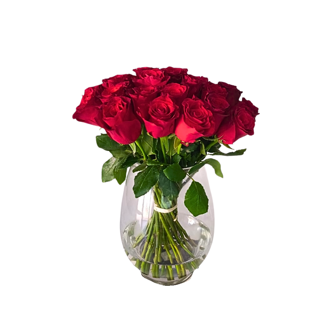 30 stem red roses (with vase) - Jihaans Flower Emporium