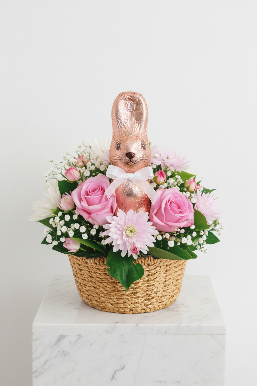 Easter Bunny Bloom Basket gift from Jihaans Flower Emporium with colorful flowers and festive bunny decoration.