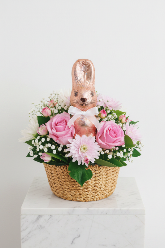 Easter Bunny Bloom Basket gift from Jihaans Flower Emporium with colorful flowers and festive bunny decoration.
