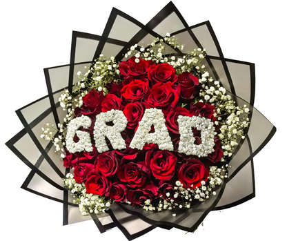 Red and white 'GRAD' Bouquet - Jihaans Flower Emporium