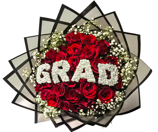 Red and white 'GRAD' Bouquet - Jihaans Flower Emporium