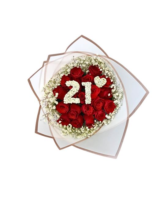 20 Stem Roses with Babies breath ( Choose your own colour and 2 digits ) - Jihaans Flower Emporium