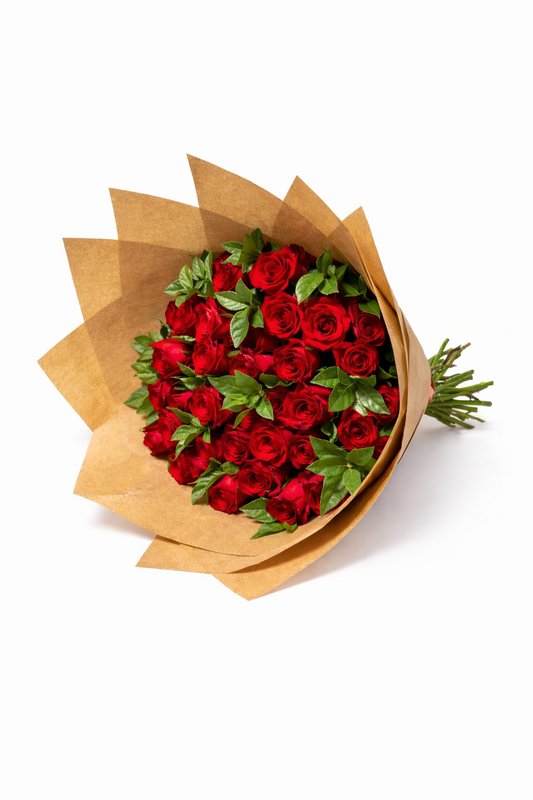 30 Stem Red Roses with greenery - Jihaans Flower Emporium