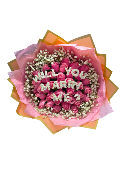 30 Stem pink Roses (with 'Will you Marry Me') - Jihaans Flower Emporium