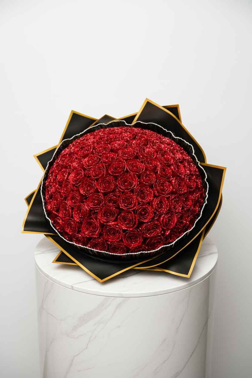 Colorful glitter roses with 200 stems, decorative floral arrangement, vibrant and sparkling roses for special occasions.
