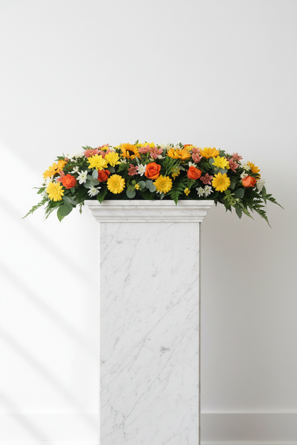 Sunshine Meadow table runner with vibrant floral pattern and soft fabric, perfect for adding color to dining tables.