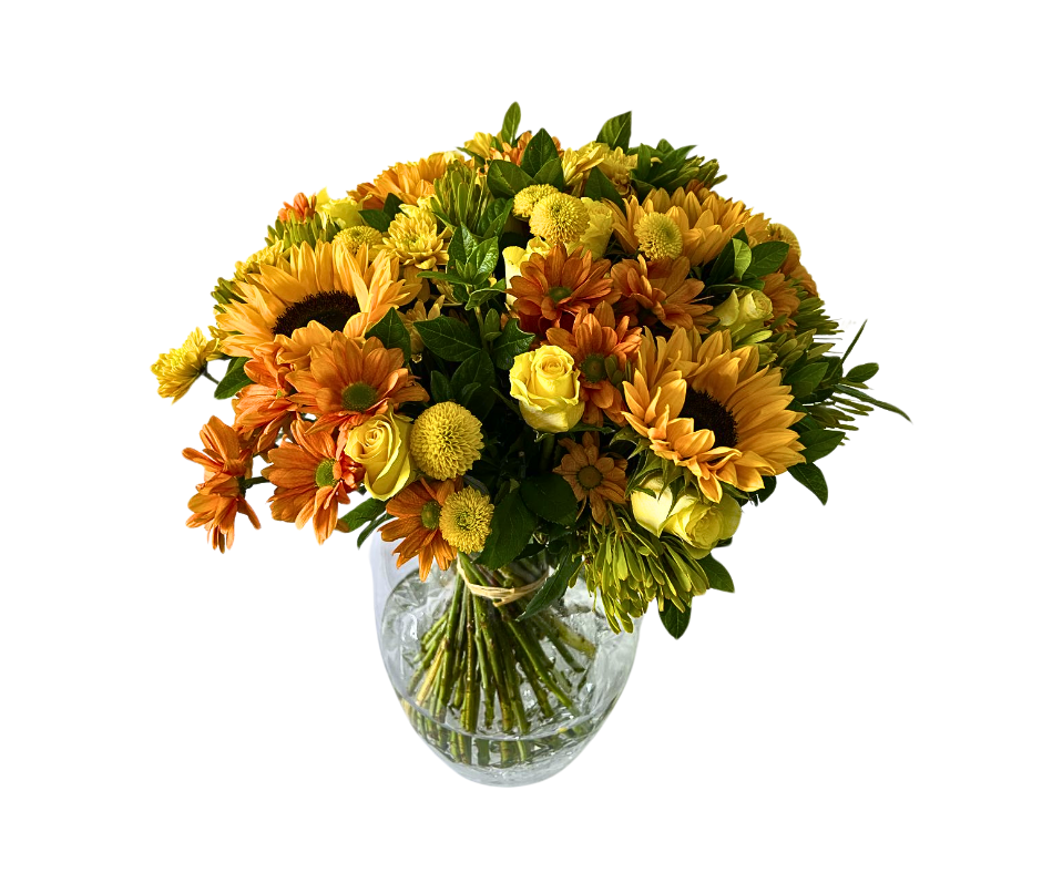 Radiant Sunshine Bloom - large sympathy arrangement (with vase) - Jihaans Flower Emporium