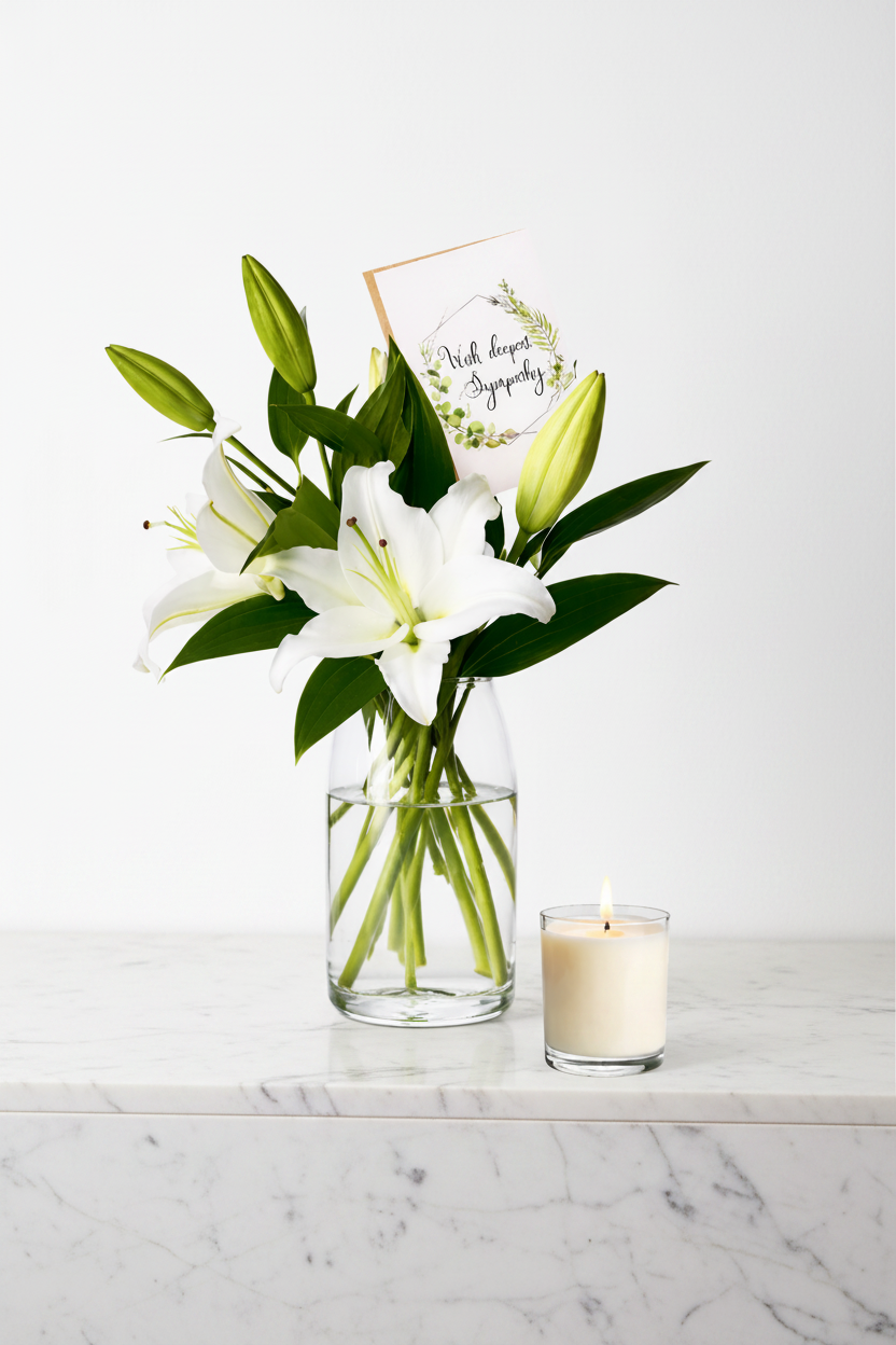Quiet Comfort set by Jihaans Flower Emporium featuring soft, pastel-colored floral arrangements in elegant containers.