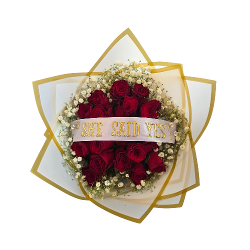 20 stem roses ( with babies breathe) with personalized ribbon