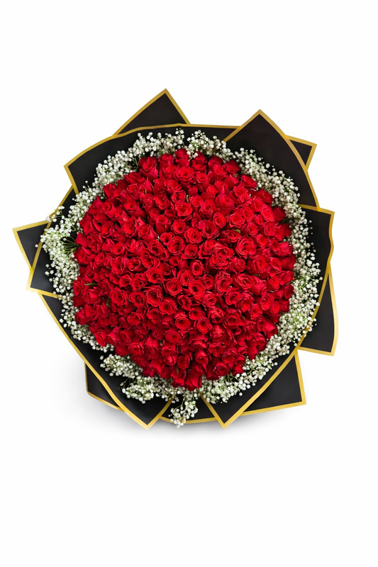 200 Stem Roses with babies breath (Colour of your choice) - Jihaans Flower Emporium