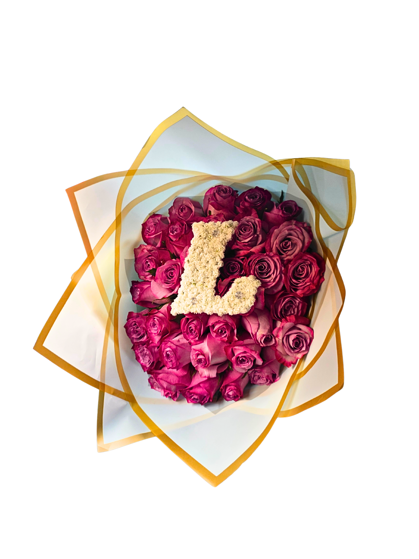 30 Stem Two tone Purple Roses (with one Letter) - Jihaans Flower Emporium