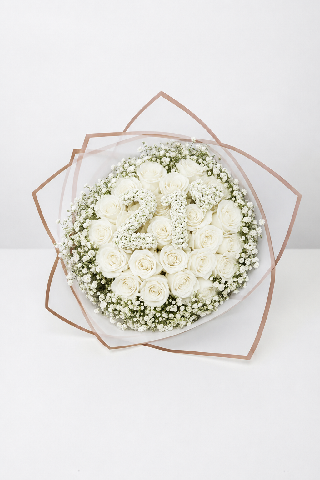 20-Stem Roses with Baby's Breath, Colour of Your Choice & Two Digits