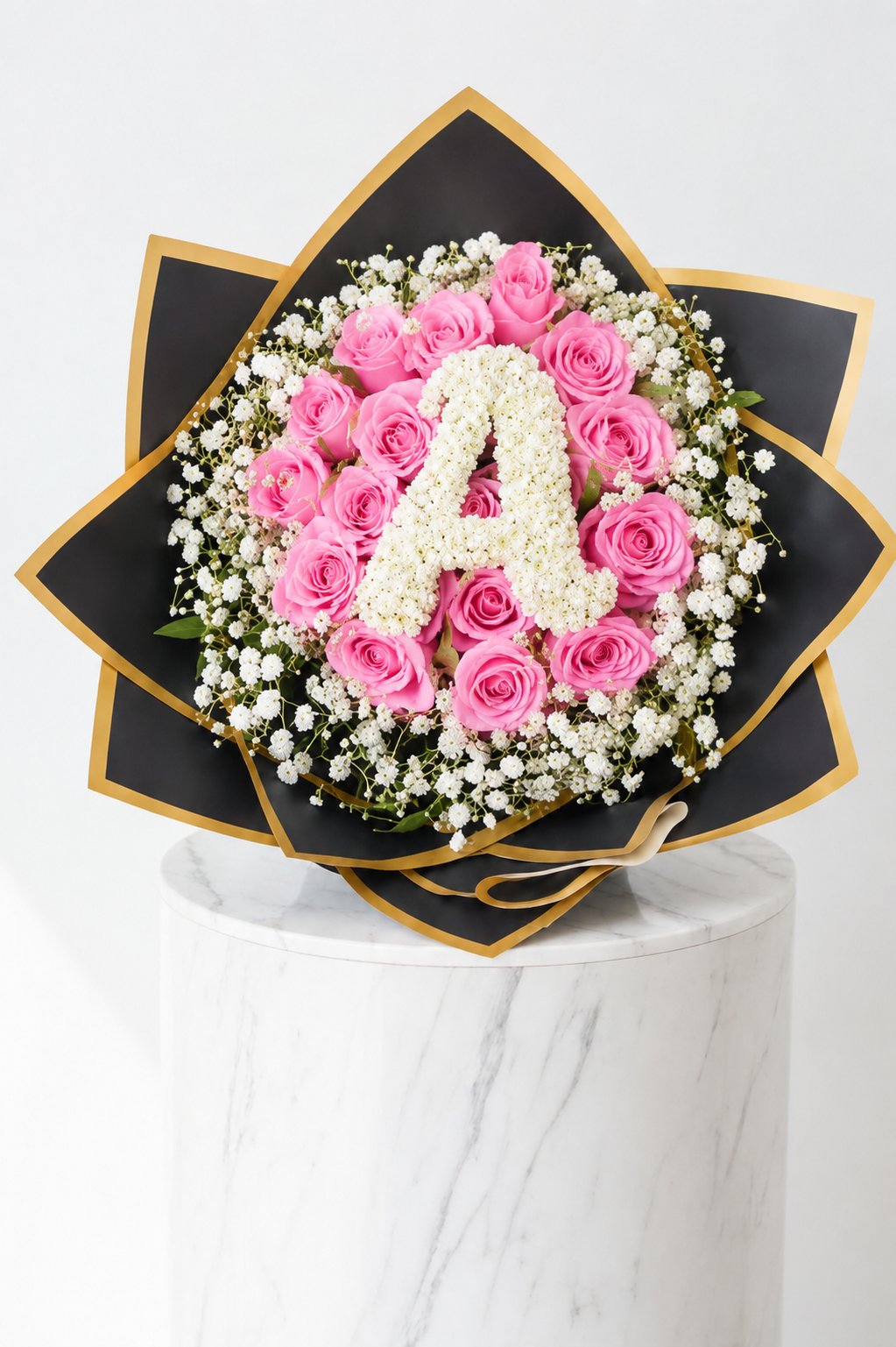25-Stem Roses with Baby's Breath, Colour of Your Choice & One Letter
