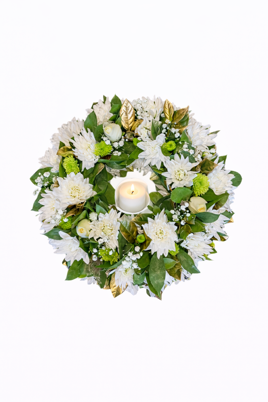White Remembrance Candle Wreath - Medium - Jihaans Flower Emporium