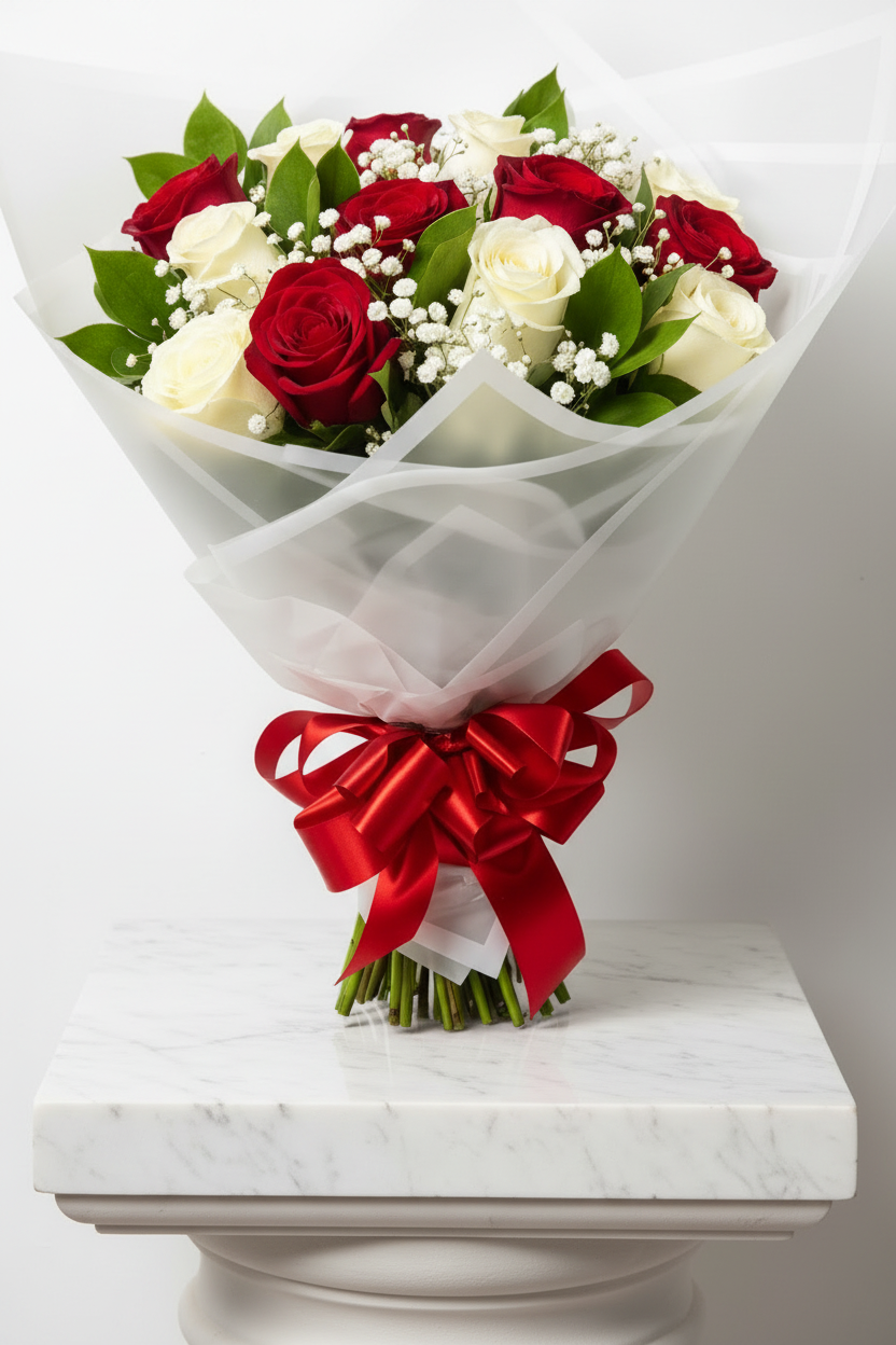 White and Red Roses - Jihaans Flower Emporium