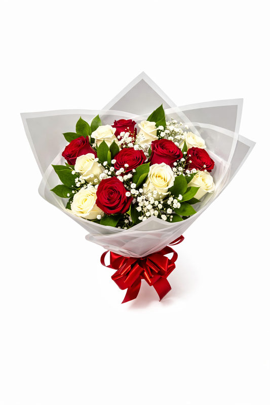 White and Red Roses - Jihaans Flower Emporium