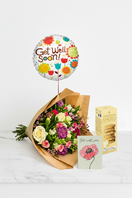 Bright, colorful Radiant Recovery Bouquet by Jihaans Flower Emporium featuring mixed seasonal flowers in a vibrant arrangement.