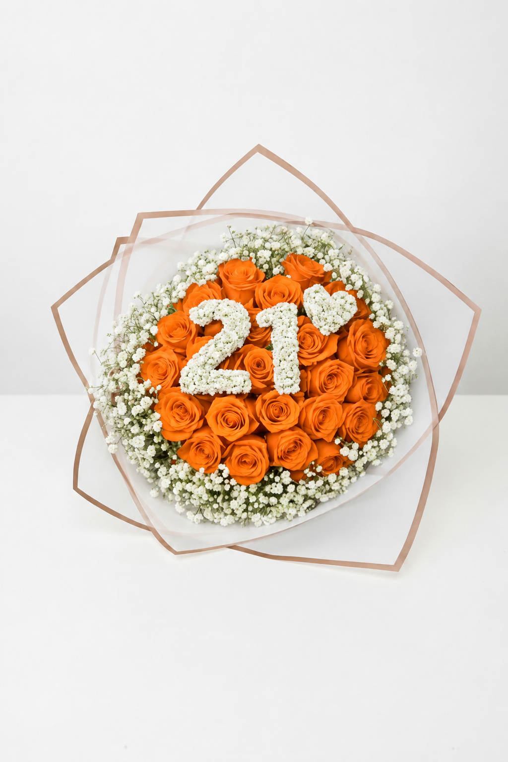 20-Stem Roses with Baby's Breath, Colour of Your Choice & Two Digits