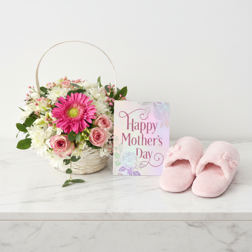 Soft Bloom Mother’s Day gift set by Jihaans Flower Emporium, featuring floral arrangements and elegant gift packaging.