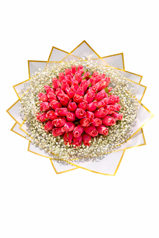 50 Stem Pink Roses with Double Babies Breath - Jihaans Flower Emporium