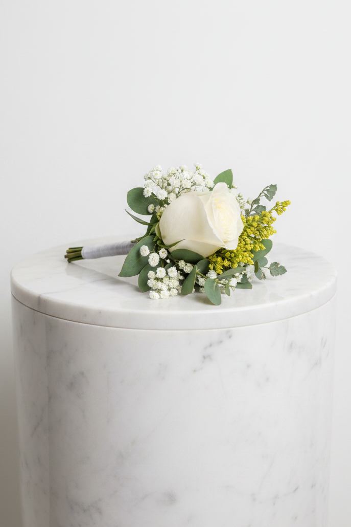 White Rose Botoneirre - Jihaans Flower Emporium