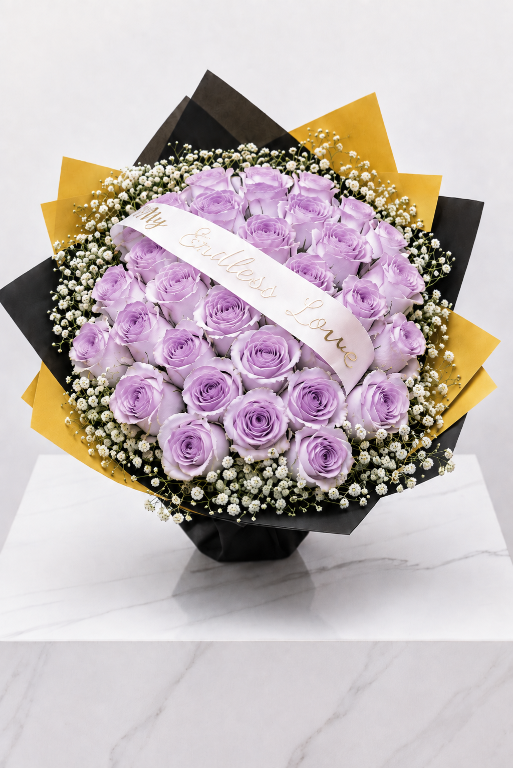 30-Stem Roses with Baby's Breath & Personalised Ribbon