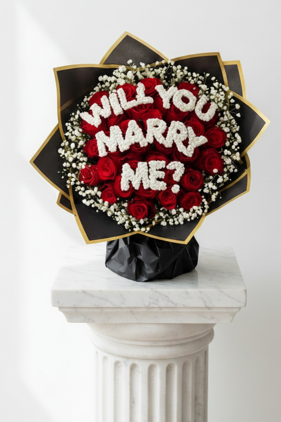 30 stem red roses with "Will you Marry Me" message, romantic flower bouquet from My Store, perfect for proposals