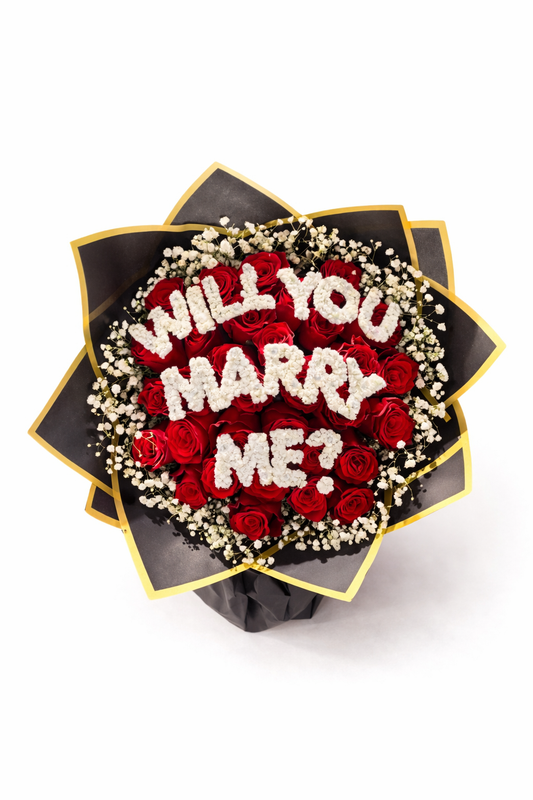 30 Stem red Roses (with 'Will you Marry Me') - Jihaans Flower Emporium