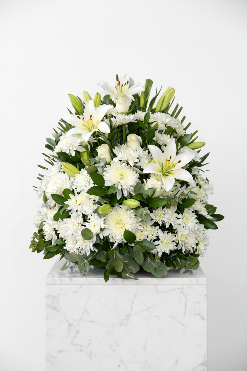 White Upright Funeral Arrangement - Jihaans Flower Emporium