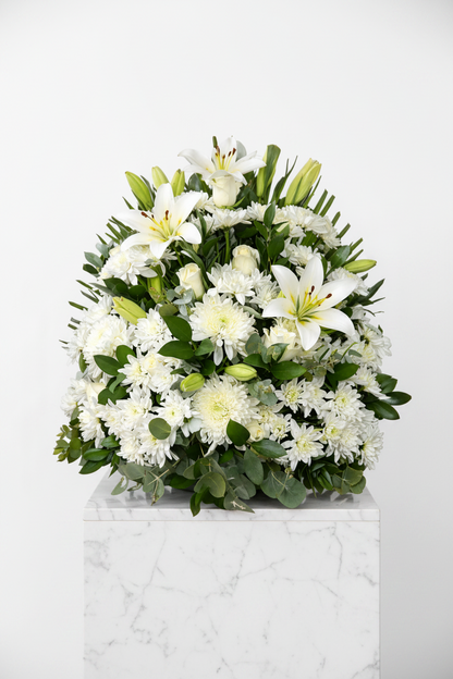White Upright Funeral Arrangement - Jihaans Flower Emporium